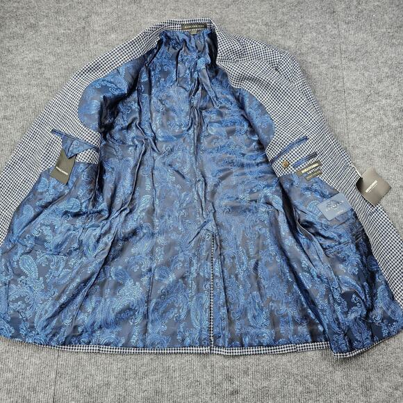 Indochino Blazer Mens 36 Houndstooth Guabello Libera Wool Linen Preppy Blue Suit - Picture 2 of 16